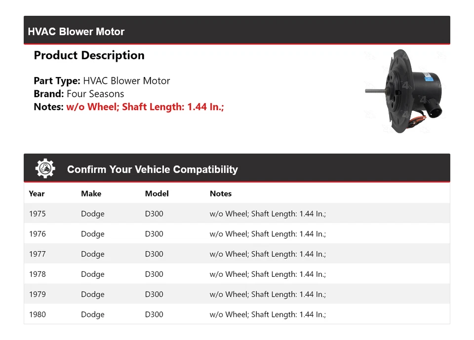 Motor soplador de climatización para Dodge D300 1975-1980 4 estaciones 1976 1977 1978 1979 Foto 2 de 4