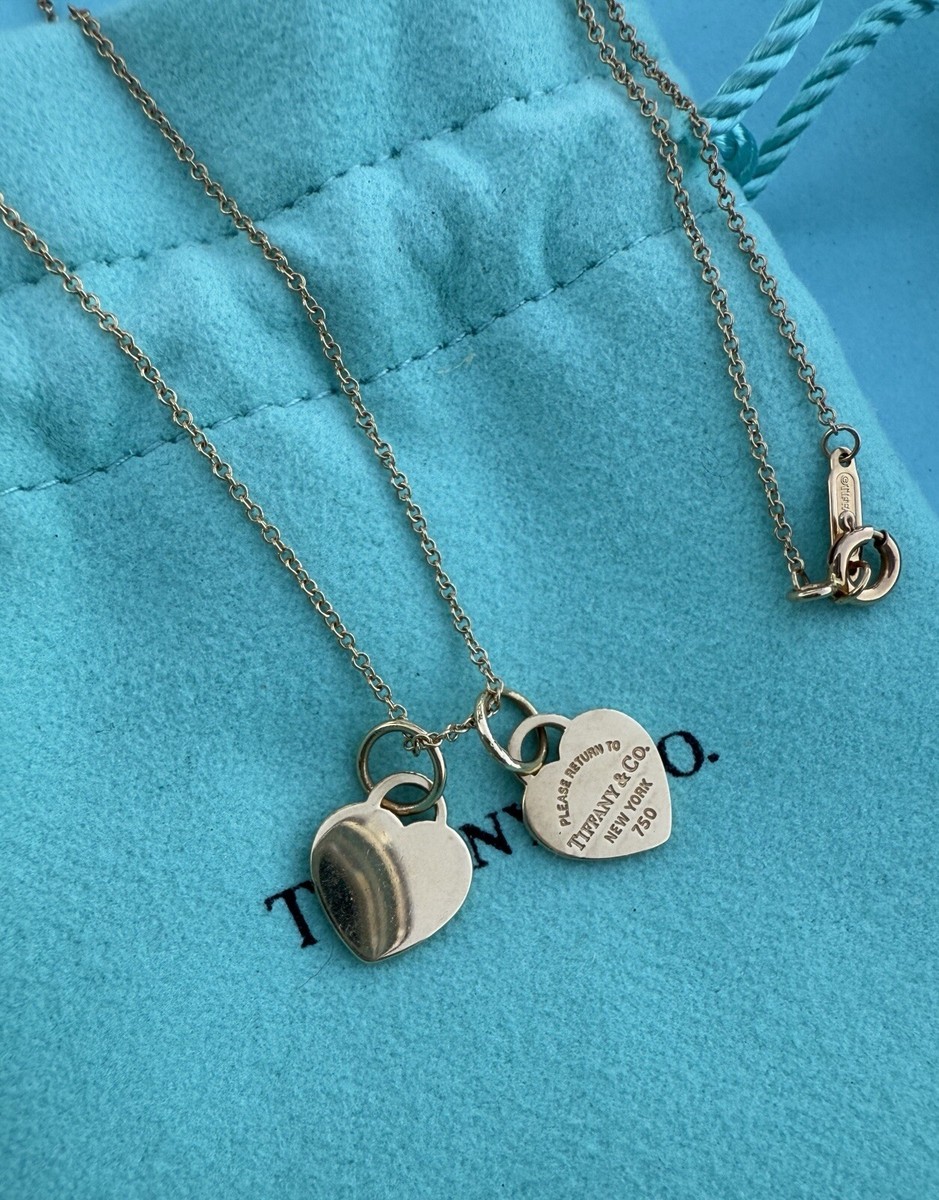 トビ　Tiffany ネックレス Return Tiffany & Co. 18k Gold MINI Double Heart Tag Pendant