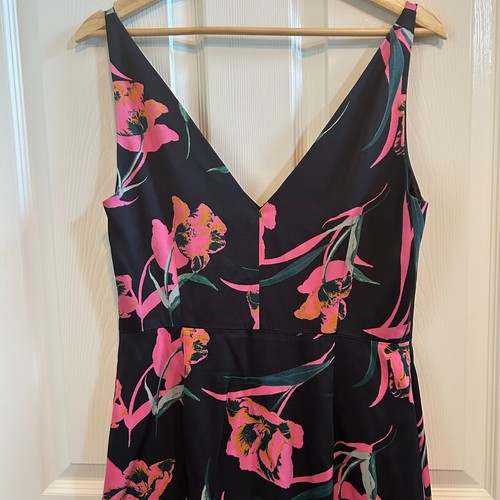 Milly Women's Dashielle Black Floating Botanical Floral Midi Dress Size 8 - Picture 5 of 8