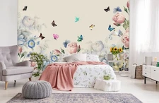 3D Butterfly Flower G2669 Wallpaper Wall Murals Removable Self-adhesive Honey