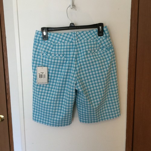 NIKE Golf Dri Fit Womens Size 2 (28x10) Blue White Shorts Polyester Pockets NEW - Picture 2 of 4