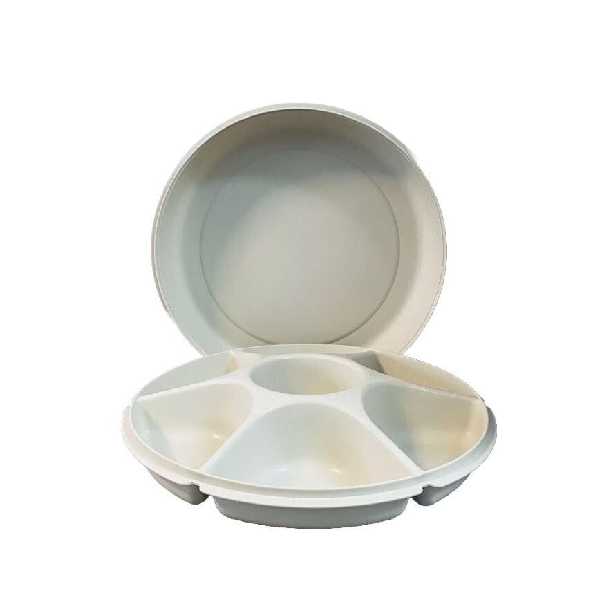 Tupperware 1665 Divided Veggie Fruit Taco Snack Tray 2-Piece Almond