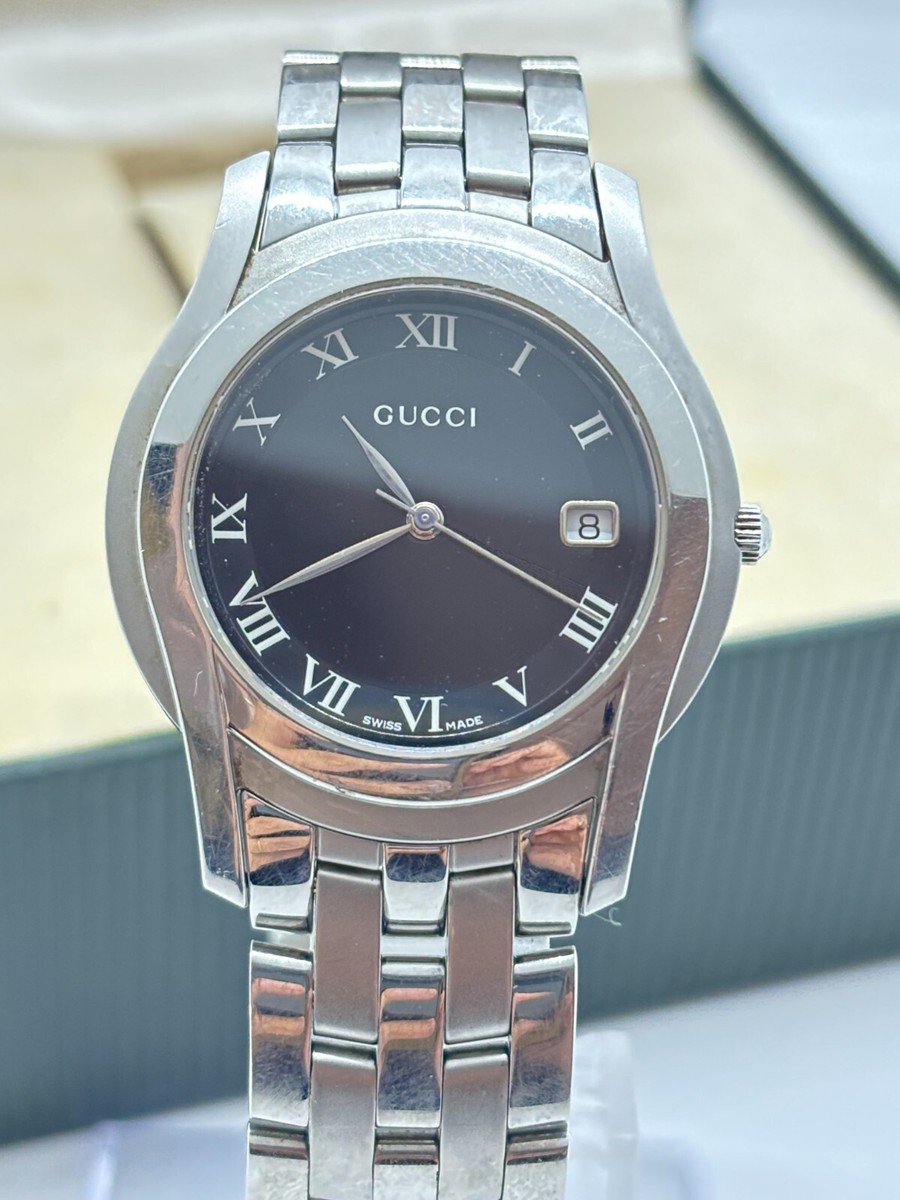 Exc+5 w/Box ] Gucci 5500M Watch Quartz 34mm Mens Black Dial Watch