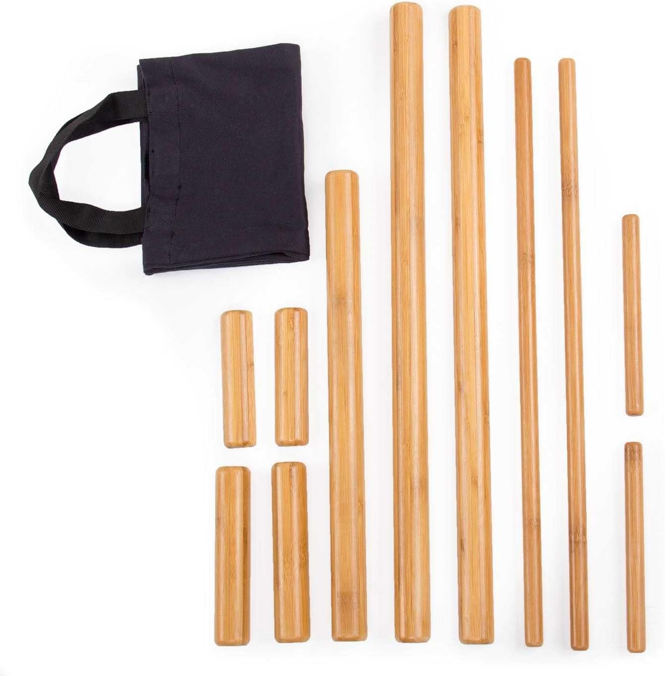 Bambù Massage Set, 11 pezzi, massaggio Barre in legno massiccio, bacchette di ba