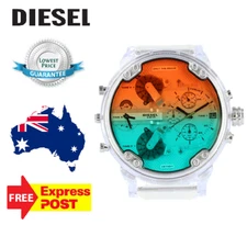 NEW DIESEL MR DADDY 2.0 DZ7427 SILVER/BLUE/ORANGE/CLEAR POLYURETHANE MENS WATCH