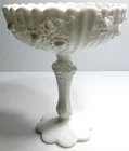 Vintage Fenton Glass Compote Candy Dish Bowl Cabbage Rose White Milk Glass #1