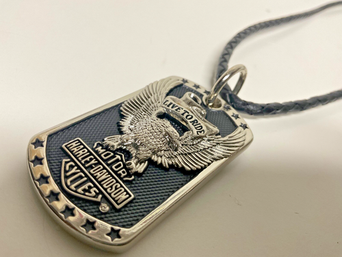 Harley-Davidson “Everlast” pendant necklace.Silver plated w/ black leather. - Picture 6 of 8