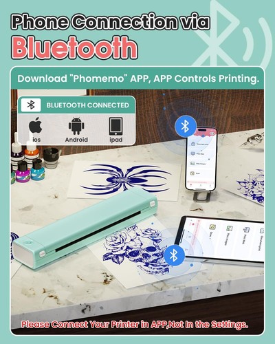Tragbarer drahtloser A4Bluetooth Thermo Tintenloser Drucker Phomemo M08F Drucker - Bild 3 von 9