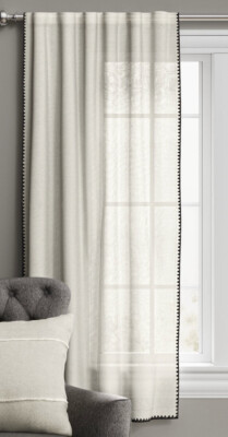 One Threshold Off White/gray Stitched Edge Curtain Panel 95 New