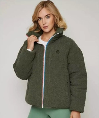 FourLaps Reversible Polar Quilted Sherpa Jacket White Green Thyme SMALL