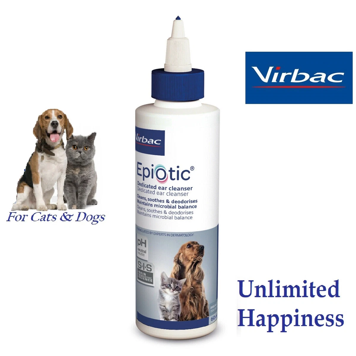 Virbac EpiOtic Ear Cleaner 60 ML For Dogs Cats Antibacterial