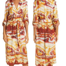 LA SUPERBE Sliced Agate Safari Midi Shirt Dress Women's 8 Silky Fun Travel Event