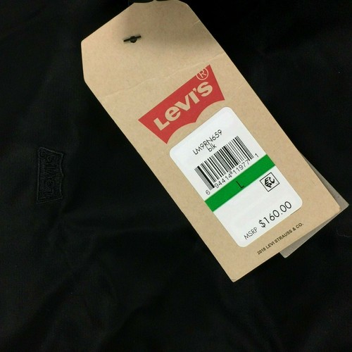 LEVI'S Mens LG Hooded Coaches Rain Jacket Black Water Resistant Street LOGO C-13 - Picture 5 of 12