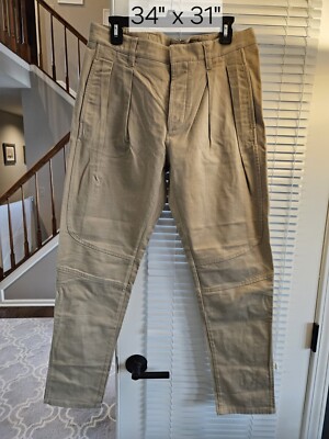 Mens Balmain Paris Biker Riding Khaki Pleated Slim Cargo Pants Size 48 34