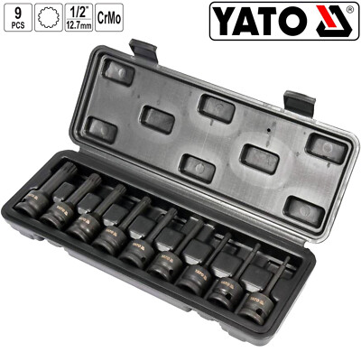 YATO Schlagschrauber-Nüsse Schlagnuss Steckschlüssel Innen Spline XZN 9-tlg 1/2''