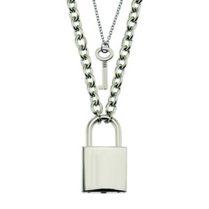 Stainless Steel Chain Necklace Lock Key 