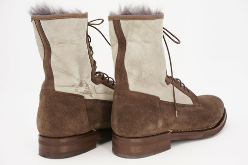 $1350 | WORN 2x SANTONI SHEARLING 11 DERBY BOOT SUEDE BROWN NORVEGESE WELT - Picture 9 of 11