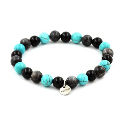 Minerals And Precious Stones. Labradorite Bead Bracelet + Black Agate + Tur