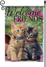 Welcome Cute Cat Friends Garden Flag 12.5 x 18 inch,Home Decorative Burlap Sp...
