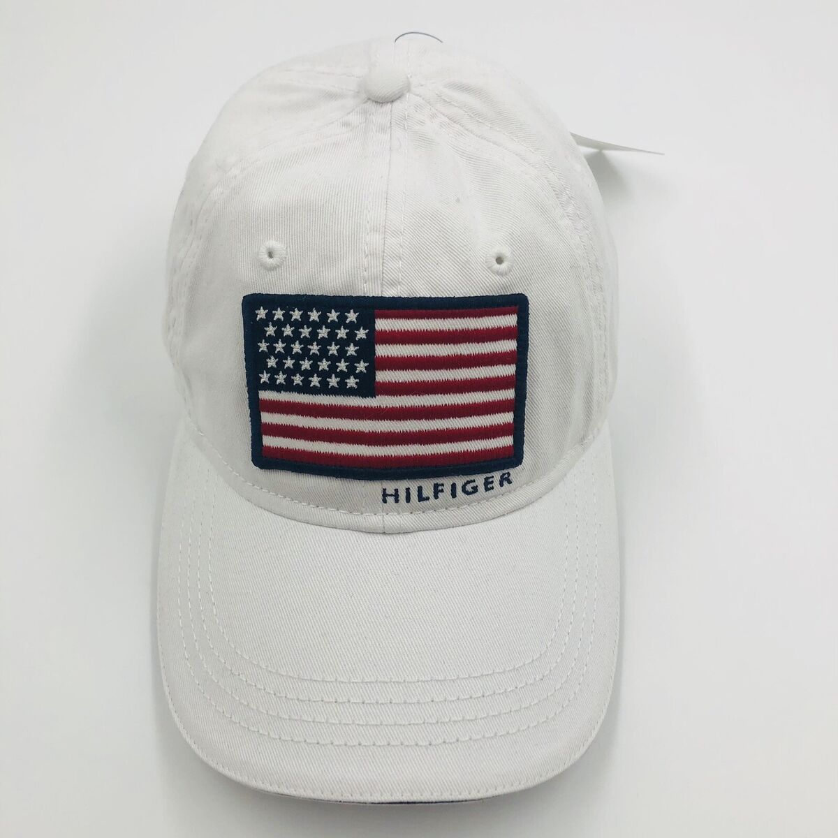 Tommy Hilfiger USA Flag Patch Cotton Baseball Cap Trucker Hat White TH Logo  NWT | eBay