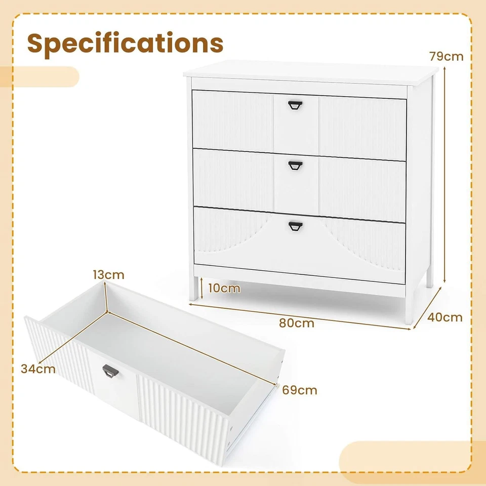 3-Tier Drawer Dresser, Modern Style Chest of Drawers, Home Storage Cabinet W/Ant - image 3 of 4