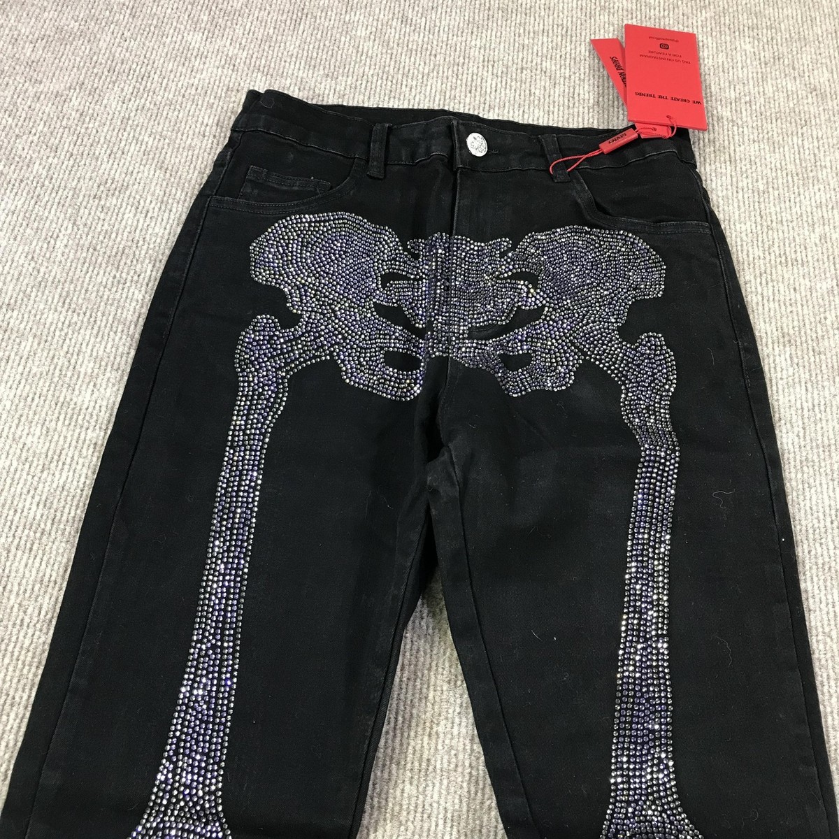 Guapi Jeans Mens 28 Black Crystal Skeleton Pants Limited Edition