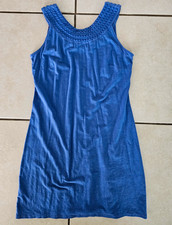 Tommy Bahama women blue cotton blend shift dress XS scoop neck embroidered