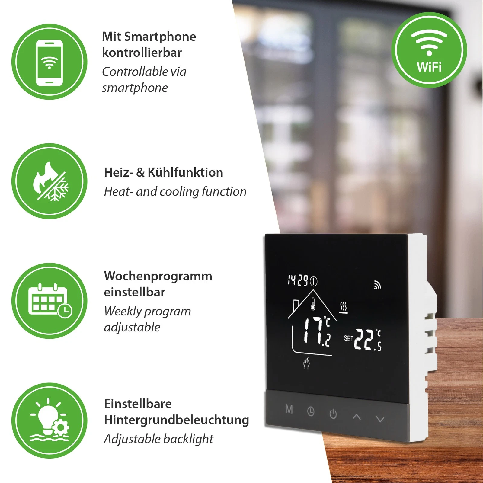 Mi-Heat TH215WiFi Smart WiFi Thermostat Room Thermostat 230V Black