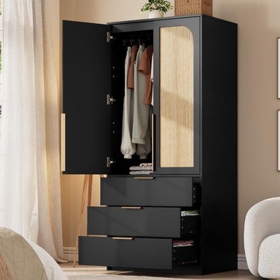 Home Armoire Wardrobe Closet with Drawers, 69.5 in Wooden Wardrobe