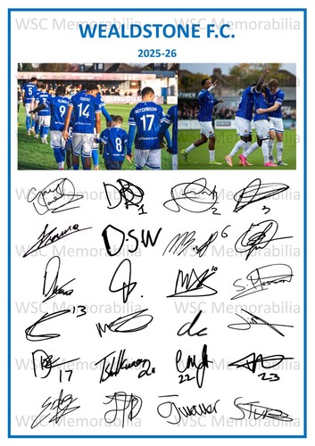 11938. 2025-26 Wealdstone FC Signed Team Photo Sheet (PRINTED AUTOGRAPHS - A4)