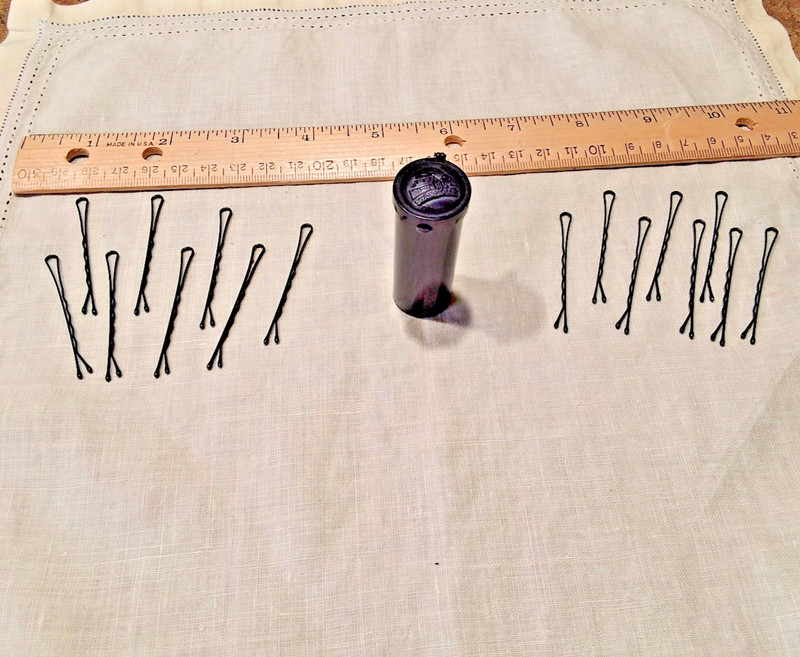 VTG Stanley Home Products  - Black Plastic Bobby Pin Holder - 2” ~ Plus 16  Pins