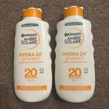 Image of 2 x Garnier Ambre Solaire Hydra 24H Protect SPF20 Sun Lotion / Shea Butter/200ml
