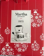 Martha Stewart Holiday Tea Kettle Whistling Enamel On Steel 2 Quart Pot NIB