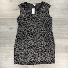 NWT Nine West Animal Print Sleeveless Shift Dress XL Black Tan Leopard Knit $50