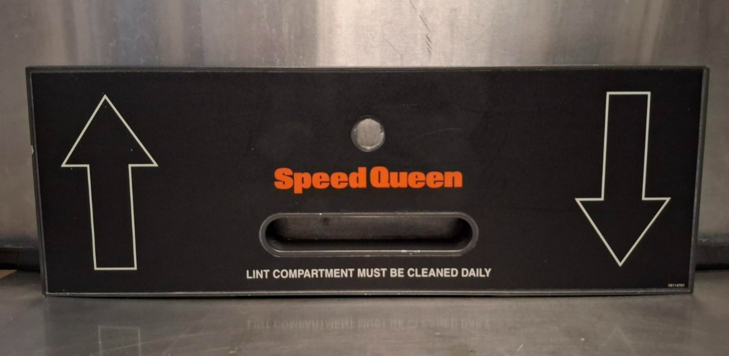 Dryer Lint Upper Lower Decal Faceplate  Speed Queen P/N 70114701, 70322901P Used