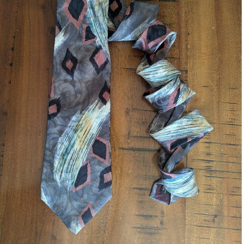 Vtg 90s Zylos George Machado Mens Silk Tie Grey Mauve Abstract Geometric Italy