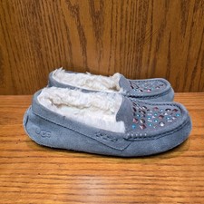 UGG Women's Slippers Ansley Stud II Moccasins Size 5 Gray Suede Sheepskin