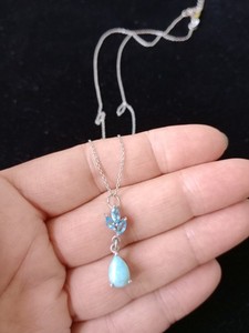 Natural Larimar & Blue Topaz Pendant Necklace, 925 Sterling Silver, 18"-20"