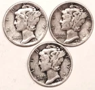 (3) Mercury Dimes - Fine - 1941 1942 1943 - #4575ED