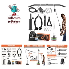 Cable Pulley System Gym, Power Rack Pulley Attachment with 2-in-1 LAT Pull Do...