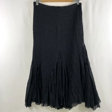 Womens Silk Crinkle Flounce Midi Skirt Sz 8 Black Whimsigoth Fairy Dark Romantic