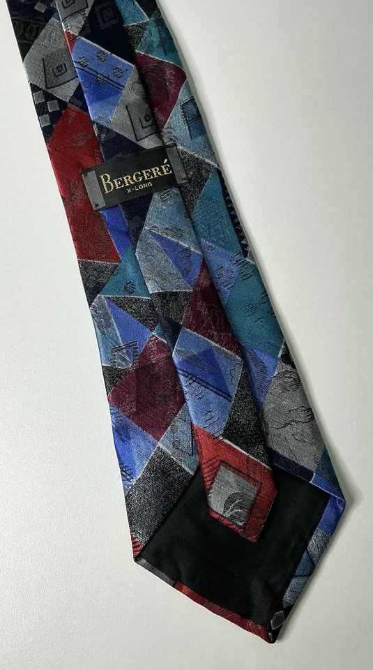 Corbata Bergere Para Hombres X-Long Extra Larga Cuello Azul Rojo Multicolor 64.5 X 4 Pre-amada Foto 3 de 4