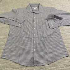 Mizzen Main Shirt Mens XL Blue Gingham Trim Fit Button Down Long Sleeve Dress