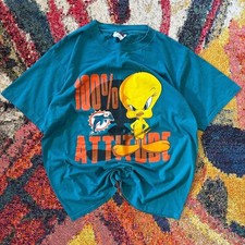 1999 Tweety Bird Miami Dolphins NFL sapphire color shirt reprint VK15023