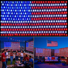 New American Flag Net Lights, 6.5 Ft X 3.3 Ft Waterproof USA Flag Lights Outdo