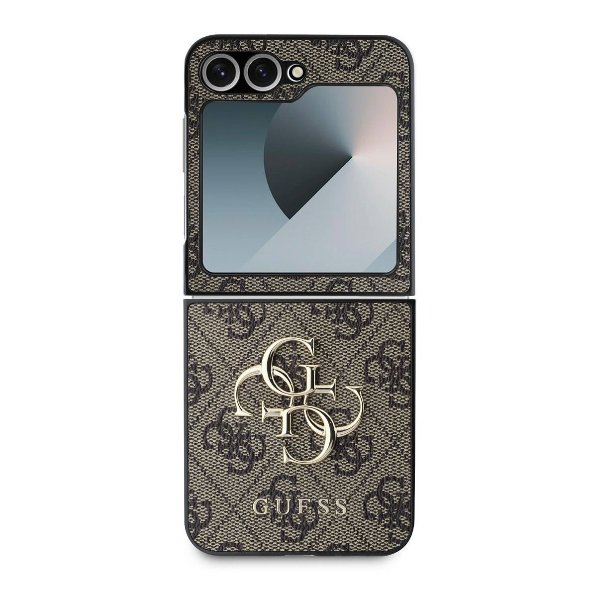 Coque arrière Galaxy Z Flip 6 Guess marron imprimée avec protection rigide