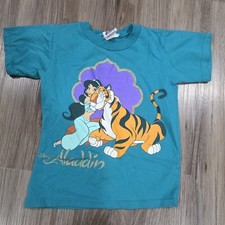 Vtg 90s Disney Aladdin Tee Shirt Kids Size XS 4/5 Teal Princess Jasmine Rajah