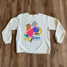 Hello Kitty Sweatshirt Size M Sanrio 90s Theme Geometric White Crew Neck Pullove
