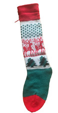 Christmas Stocking Vintage Long White Red Green Knit Reindeer Fair Isle 90s 23"