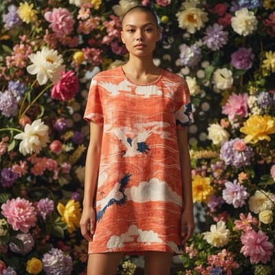 Zoologist Silk Dress Crane Print Orange Charlotte Linton Women's 8 100% Silk